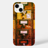  bibliotheekcataloguskast met bruin hout Case-Mate iPhone case (Achterkant)