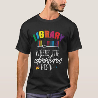 Bibliotheekfonds waar avonturen aan school beginne t-shirt