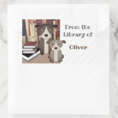 BIBLIOTHEEKHOND.  BOEKEN.  SCHATTIGE HONDEN. NAAM  RECHTHOEKIGE STICKER (Tas)