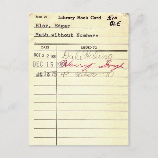 Bibliotheekkaart 510 Wiskunde zonder nummers Briefkaart (Voorkant)