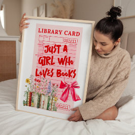 Bibliotheekkaart Heet Meisje Leest Boeken Foto Afdruk