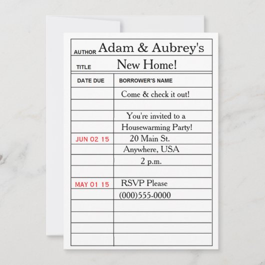 "Bibliotheekkaart" Invitaties voor huisverwarming Kaart (Voorkant)