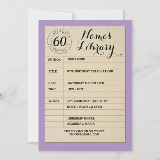 Bibliotheekkaartenboek  uitnodiging voor feestdag (Voorkant)
