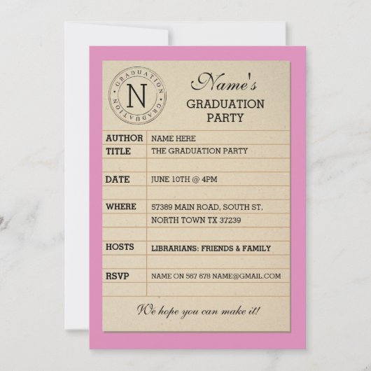 Bibliotheekkaartengradatie Roze boek uitnodigen Kaart (Voorkant)