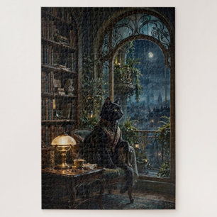 Bibliotheekkat Middernacht: Betoverend Nachtbeeld Legpuzzel