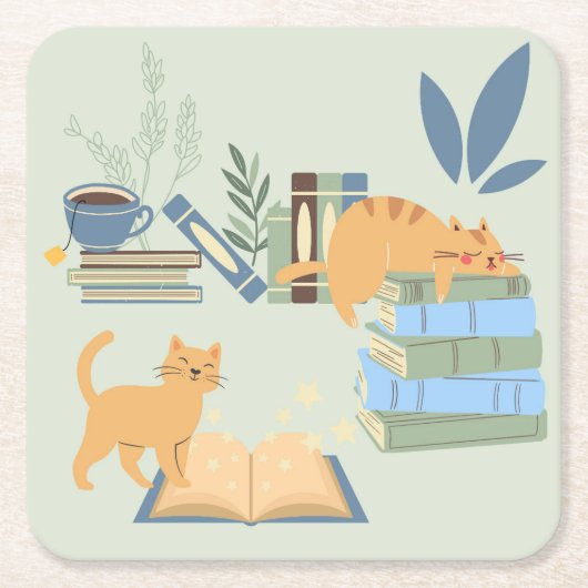 Bibliotheekkatten Kartonnen Onderzetters (Voorkant)