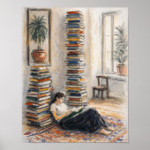 Bibliotheekkunst | boek stapel | lezersgeschenk poster (Voorkant)