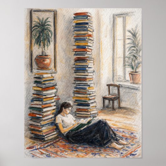 Bibliotheekkunst | boek stapel | lezersgeschenk poster (Voorkant)
