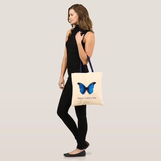 Bibliotheektas met de naam blauwe vlinder van het tote bag (Voorkant (model))