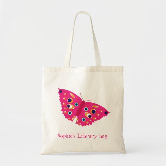 Bibliotheekzak met de naam roze vlinder van het ki tote bag (Voorkant)