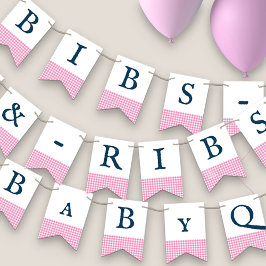 Bibs & Ribs BaByQ Bewerkbaar Roze Navy Baby shower Vlaggetjes