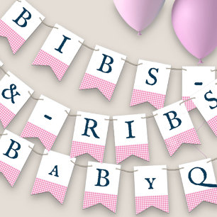 Bibs & Ribs BaByQ Bewerkbare Roze Marineblauwe Bab Vlaggetjes