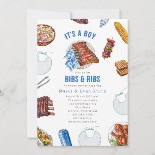 Bibs & Ribs BBQ Picknick Jongens Baby Shower  Kaart