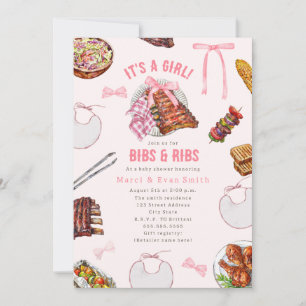 Bibs & Ribs BBQ Picknick Meisje Baby Shower Kaart