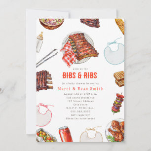 Bibs & Ribs BBQ Picknick Neutrale Baby Shower Kaart
