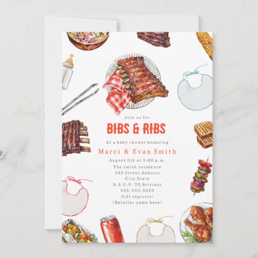 Bibs & Ribs BBQ Picknick Neutrale Baby Shower Kaart (Voorkant)