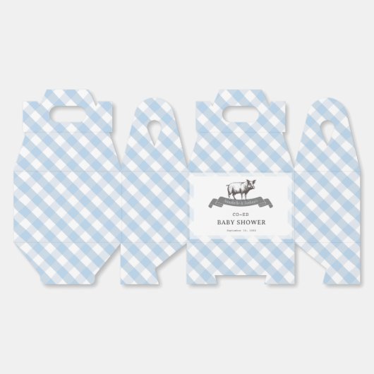 Bibs & Ribs BBQ Rustiek Blauw Gingham Baby shower Bedankdoosjes (Ongevouwen)