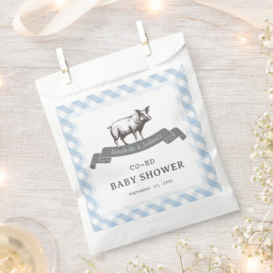 Bibs & Ribs BBQ Rustiek Blauw Gingham Baby shower Bedankzakje