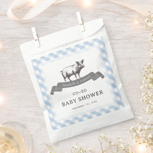 Bibs & Ribs BBQ Rustiek Blauw Gingham Baby shower Bedankzakje (Geknipt)