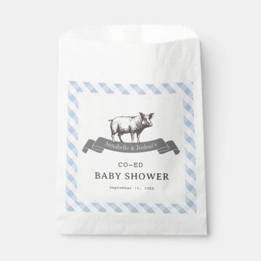 Bibs & Ribs BBQ Rustiek Blauw Gingham Baby shower Bedankzakje (Voorkant)
