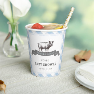 Bibs & Ribs BBQ Rustiek Blauw Gingham Baby shower Papieren Bekers