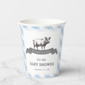 Bibs & Ribs BBQ Rustiek Blauw Gingham Baby shower Papieren Bekers (Voorkant)