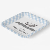 Bibs & Ribs BBQ Rustiek Blauw Gingham Baby shower Papieren Bordje (Gebogen)