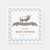 Bibs & Ribs BBQ Rustiek Blauw Gingham Baby shower Servet (Voorkant)