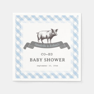Bibs & Ribs BBQ Rustiek Blauw Gingham Baby shower Servet
