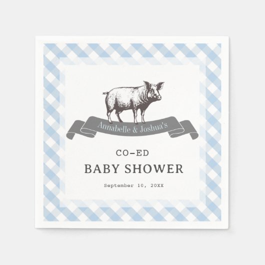Bibs & Ribs BBQ Rustiek Blauw Gingham Baby shower Servet (Voorkant)