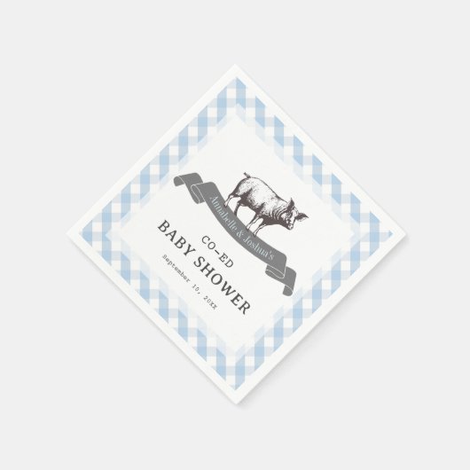 Bibs & Ribs BBQ Rustiek Blauw Gingham Baby shower Servet (Hoek)