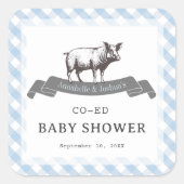 Bibs & Ribs BBQ Rustiek Blauw Gingham Baby shower Vierkante Sticker (Voorkant)
