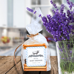 Bibs & Ribs BBQ Rustiek Blauw Gingham Baby shower Vierkante Sticker