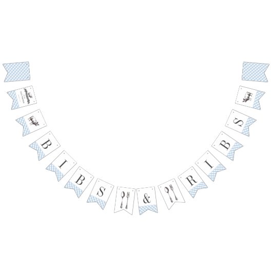 Bibs & Ribs BBQ Rustiek Blauw Gingham Baby shower Vlaggetjes (Alle)