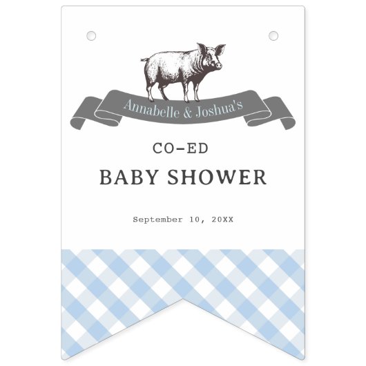 Bibs & Ribs BBQ Rustiek Blauw Gingham Baby shower Vlaggetjes (Tweede vlag)