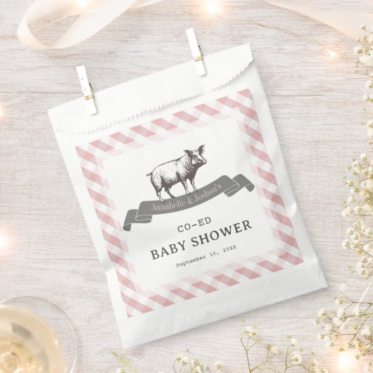 Bibs & Ribs BBQ Rustiek Roze Gingham Baby shower Bedankzakje (Geknipt)