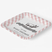 Bibs & Ribs BBQ Rustiek Roze Gingham Baby shower Papieren Bordje (Gebogen)
