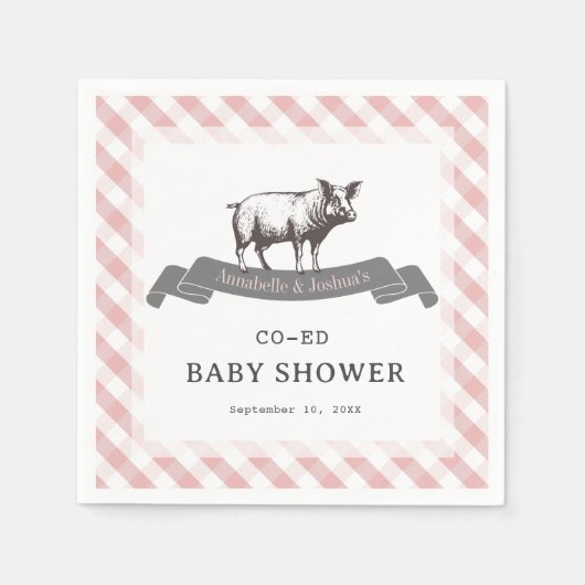 Bibs & Ribs BBQ Rustiek Roze Gingham Baby shower Servet (Voorkant)