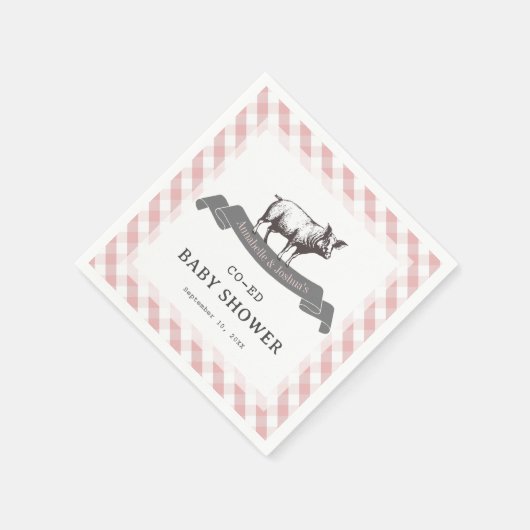 Bibs & Ribs BBQ Rustiek Roze Gingham Baby shower Servet (Hoek)