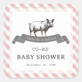 Bibs & Ribs BBQ Rustiek Roze Gingham Baby shower Vierkante Sticker (Voorkant)