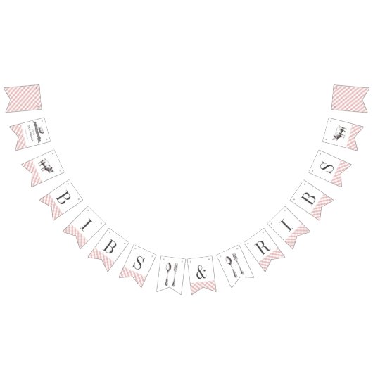 Bibs & Ribs BBQ Rustiek Roze Gingham Baby shower Vlaggetjes (Alle)