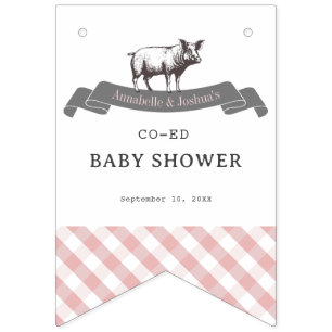 Bibs & Ribs BBQ Rustiek Roze Gingham Baby shower Vlaggetjes