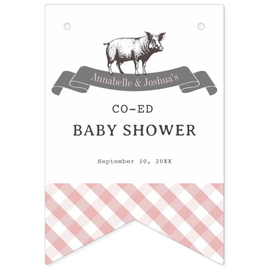 Bibs & Ribs BBQ Rustiek Roze Gingham Baby shower Vlaggetjes (Tweede vlag)