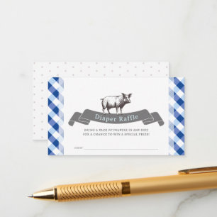 Bibs & Ribs Navy Gingham Luier Raffle Ticket Informatiekaartje