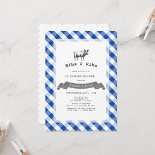 Bibs & Ribs Rustic Navy Gingham Gezamenlijke Baby  Kaart