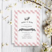 Bibs & Ribs Rustiek Roze Gingham Co-ed Baby shower Kaart