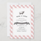 Bibs & Ribs Rustiek Roze Gingham Co-ed Baby shower Kaart (Voorkant)