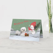 Bichon die u vrolijke Kerstmiskaarten wensen Feestdagen Kaart (Voorkant)