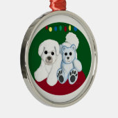 Bichon dog in beer kerstversiering metalen ornament (Rechts)