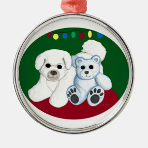 Bichon dog in beer kerstversiering metalen ornament